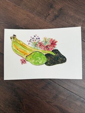 Set of 3 - Mixed Media Floral & Fruit Art - Original Pieces